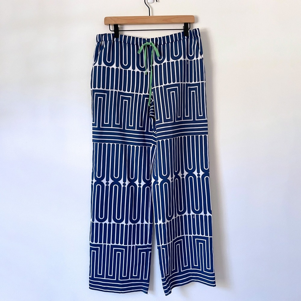 Trina Turk Wide Leg Swim Pant‎ Sz 6 Blue White Geometric Resort Beach Vacation